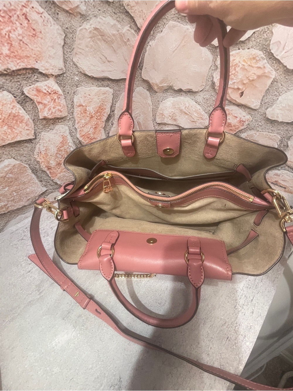 Michael Kors Rose Pink Center Stripe Legacy Hamilton Satchel & Matching Wallet - Picture 6 of 13